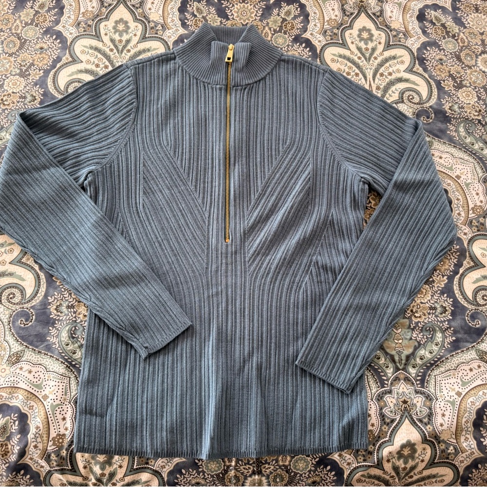 Women’s Half-Zip Ribbed Sweater - Slate Blue